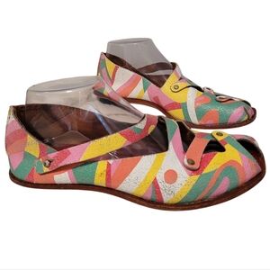 CYDWOQ Colorful Leather Peep Toe Flats Women's EU 37 US 6.5-7 Artsy Quirky Boho